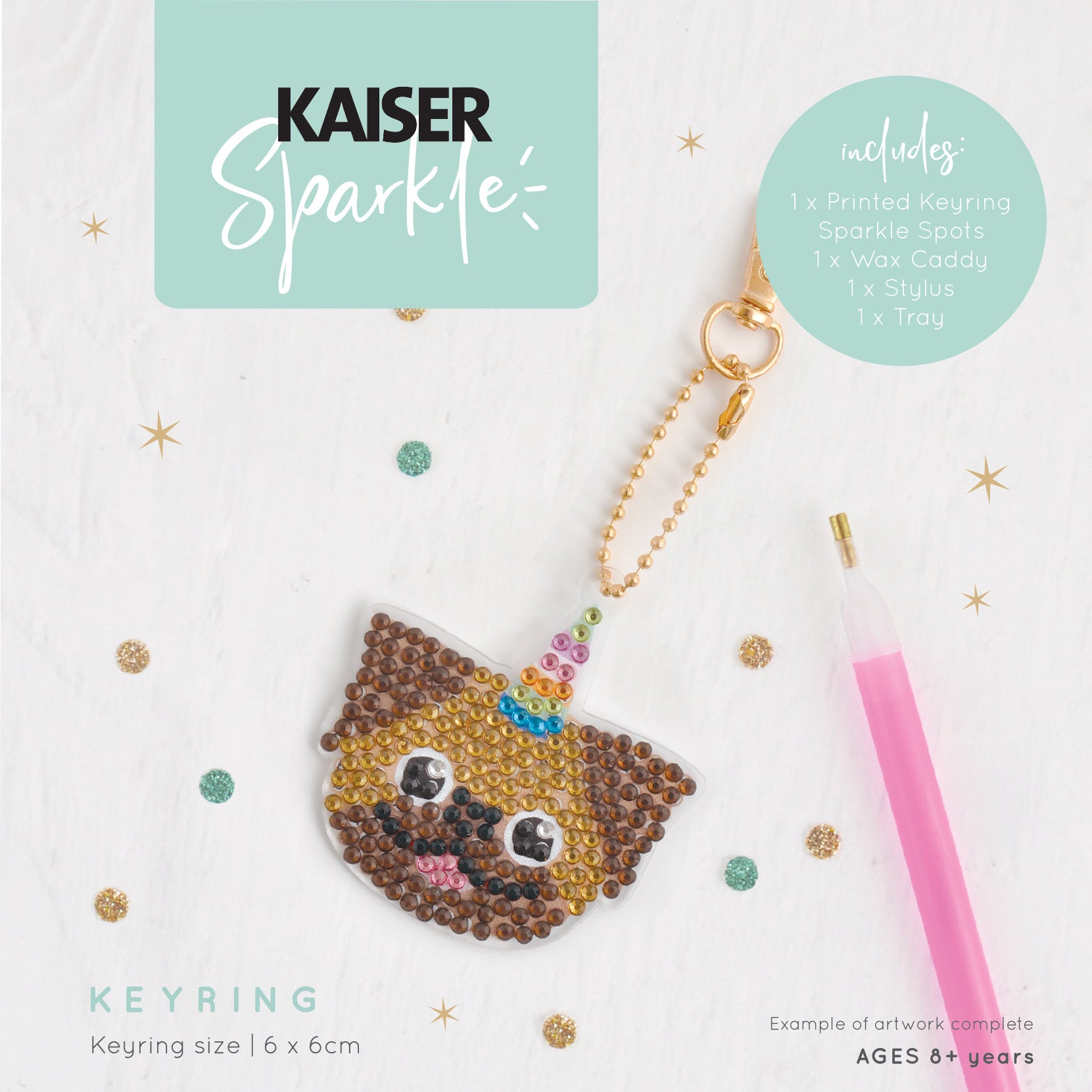 Kaiser Creative Club - Kids Sparkle Keyrings - PUG-I-CORN